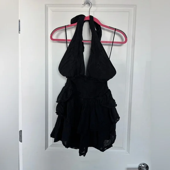Love Shack Fancy Deanna Heritage Halter Mini Dress Black - Picture 3 of 5